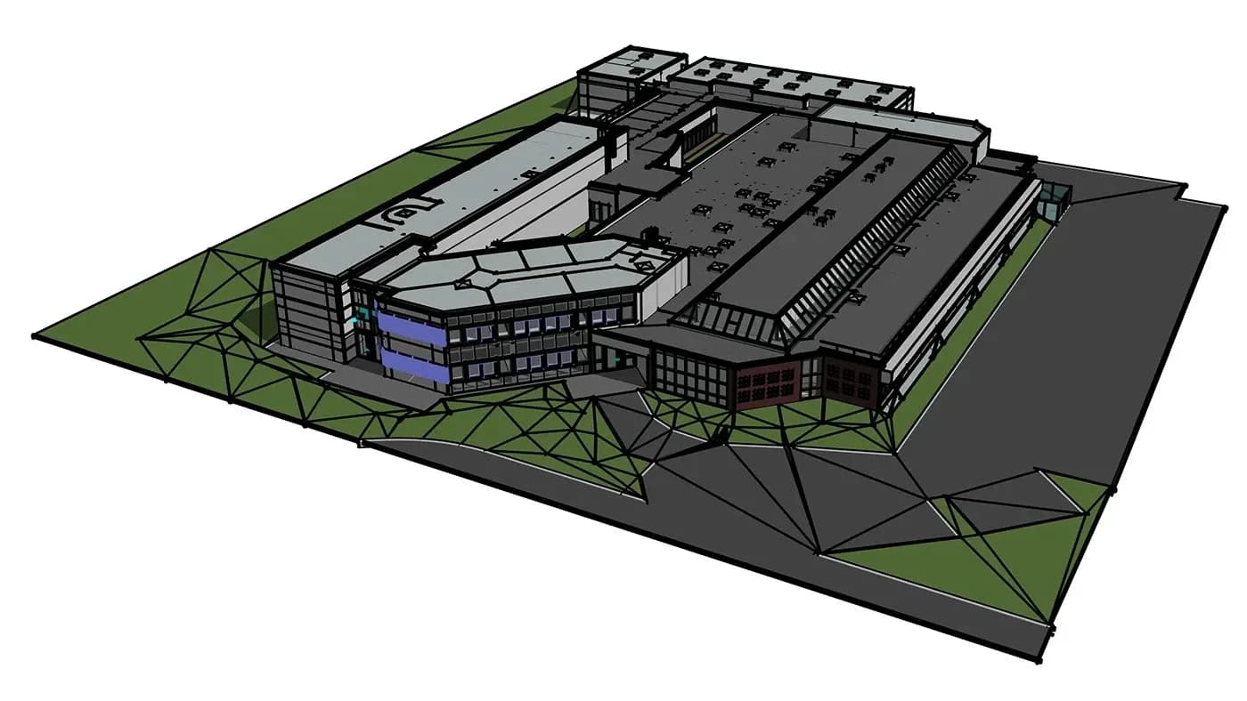BIM model of an industrial complex on a site model