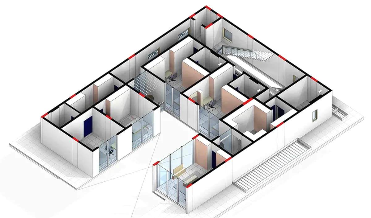 BIM model of a villa cut at the first floor